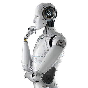 3d rendering humanoid robot thinking on white background 