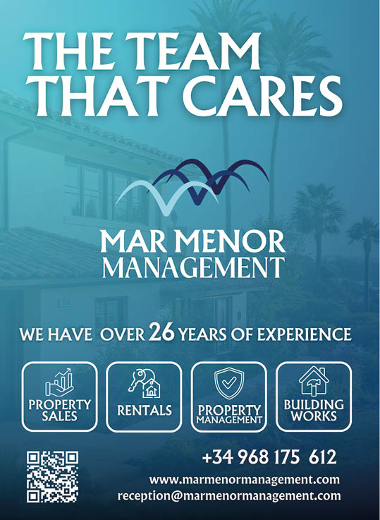 A blue and white advertisement for Mar Mennor Management. Description generated by AI