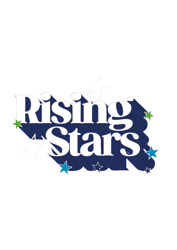 A rising stars logo with a blue background. Description generated by AI