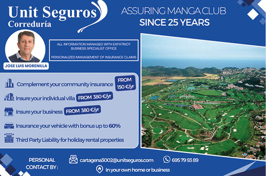 A blue and white advertisement for Unit Seguros. Description generated by AI
