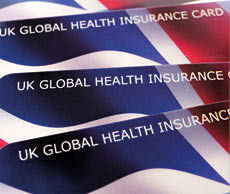 Two cards with the words UK Global Health Insurance Card on them. Description generated by AI