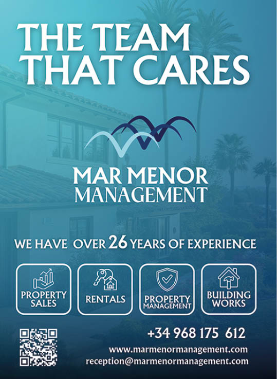 A blue and white advertisement for Mar Mennor Management. Description generated by AI