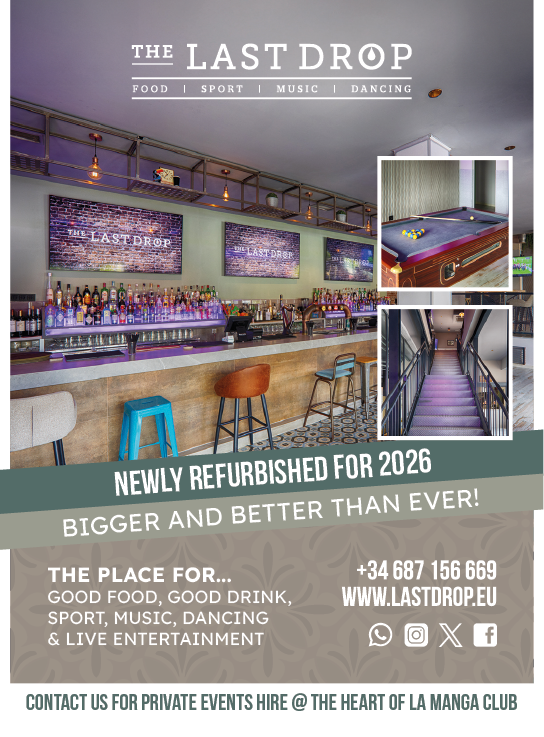 A flyer advertises a newly refurbished bar and restaurant, featuring a staircase and a bed. AI generated content