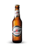 A bottle of San Miguel beer. Description generated by AI