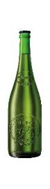 A bottle of wine with a green label. Description generated by AI