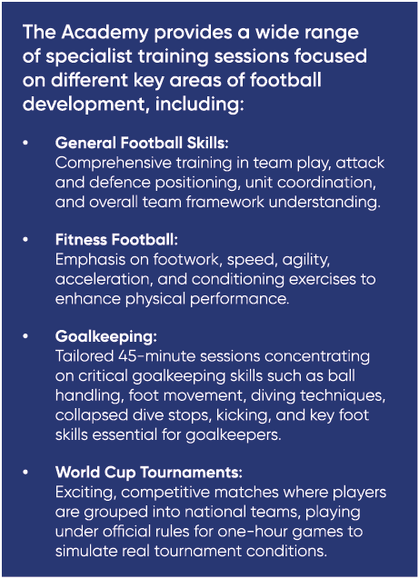 The Academy provides a wide range of specialist training sessions focused on different key areas of football developm...