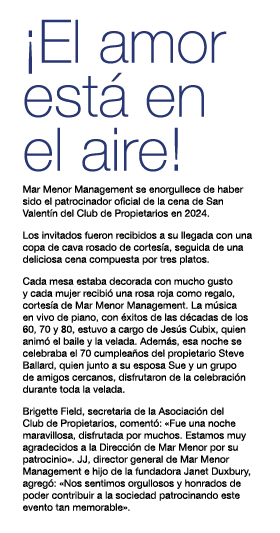  El amor est  en el aire  Mar Menor Management se enorgullece de haber sido el patrocinador oficial de la cena de San   