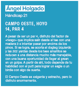  ngel Holgado H ndicap 21 CAMPO OESTE, HOYO 14, PAR 4 A pesar de ser un par 4, disfruto del factor de  riesgo  que im   