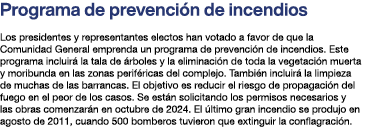 Programa de prevenci n de incendios Los presidentes y representantes electos han votado a favor de que la Comunidad G   